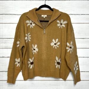 Easel Tan Floral Zip-Up Cardigan